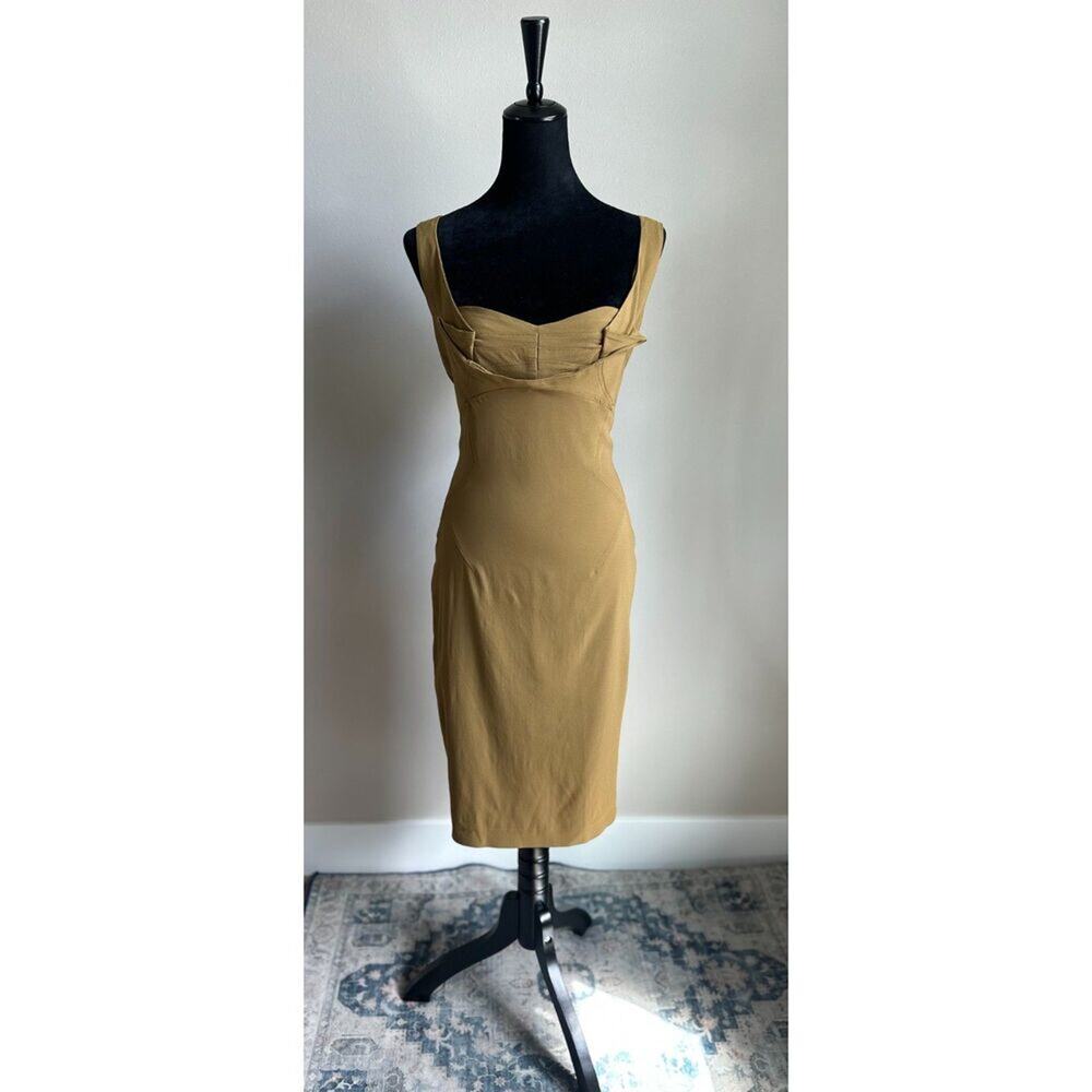 ZAC POSEN Sculpted Architectural Sheath Midi Dress in Chartreuse Size 4